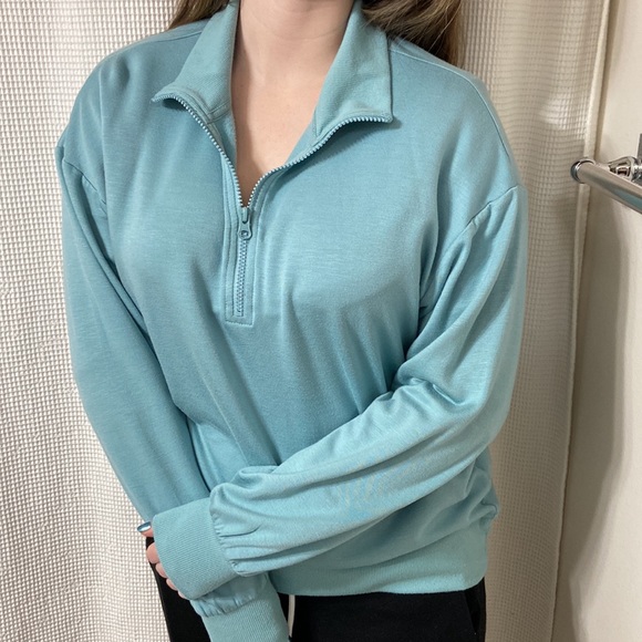 Women’s Three Dots relaxed fit cozy quarter zip Nile blue pullover. Sz medium - Picture 9 of 16